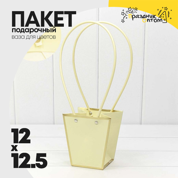 
          Пакет подарочный 12.5х12х8см Ваза для цветов с золотой рамкой (Бежевый)