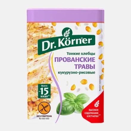 Хлебцы Кукурузно-рисовые с прованскими травами без глютена Dr.Korner 100г