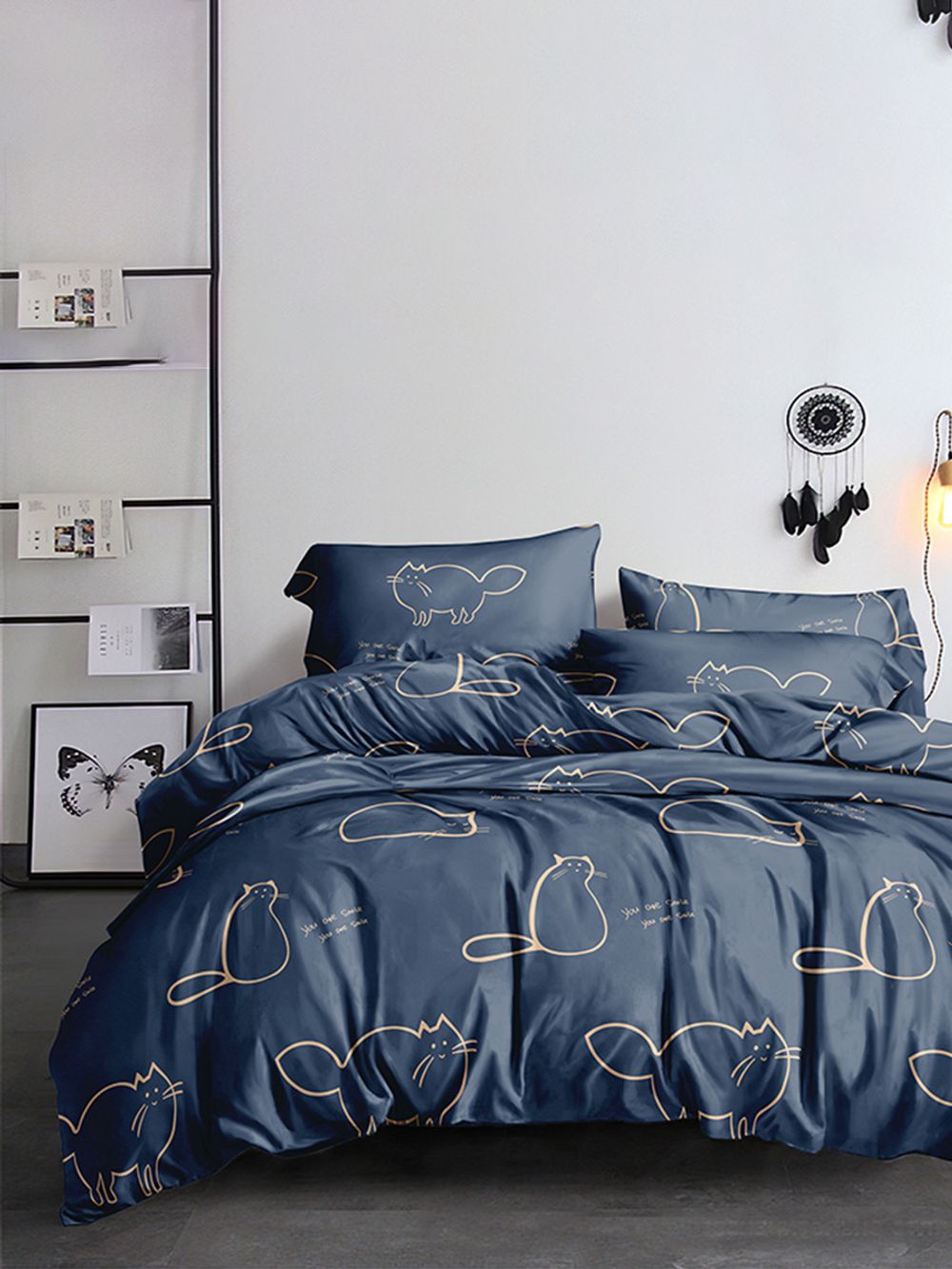 Постельное белье Полисатин Simple House "Котики" семейное Наволочка 70х70 см 2 шт Простынь 240x215 см Пододеяльник 145x215 см 2 шт