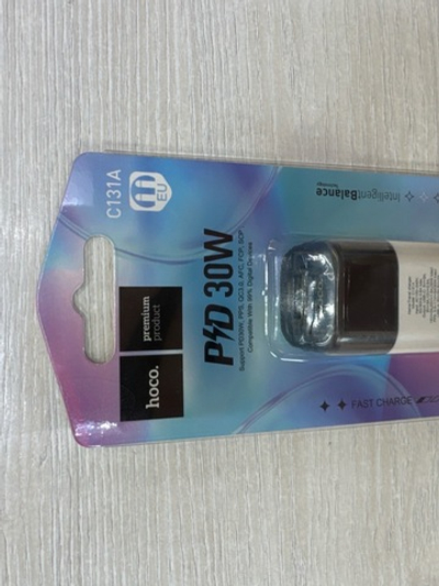 Сетевое зарядное устройство USB/Type-C Hoco C131A (30W, QC3.0, PD, 2 порта, прозрачный корпус) Черный