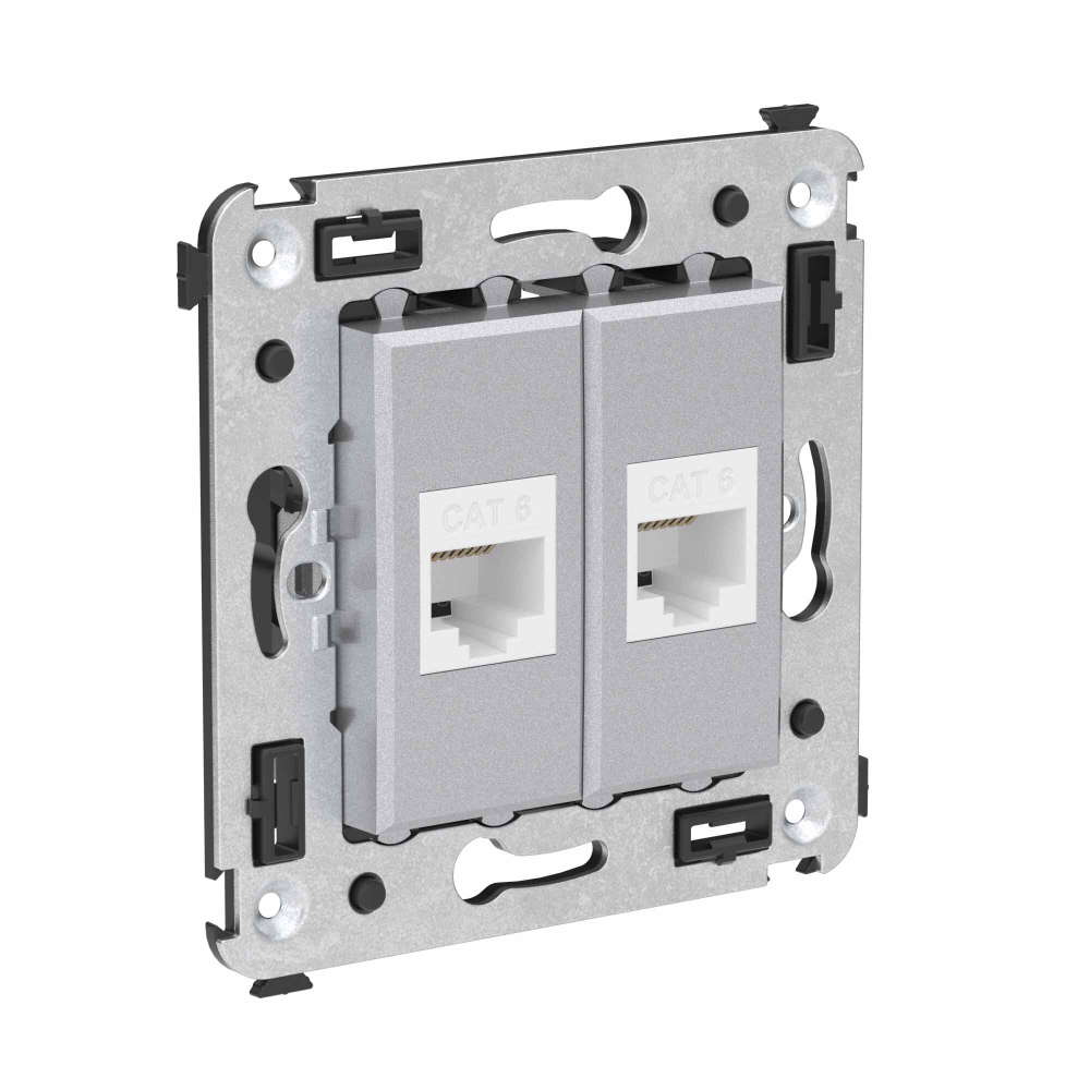 Компьютерная розетка RJ-45 без шторки в стену, кат.6 двойная, "Avanti", "Закаленная сталь"