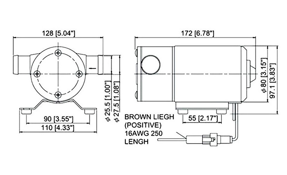 Помпа с импеллером, пластик, резьбовые патрубки (10017133)