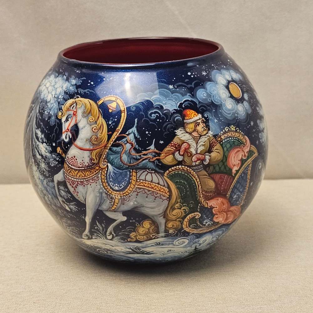 Вазочка с ручной росписью Палех "Морозко"