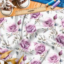 Ткань премиум сатин лиловые розы