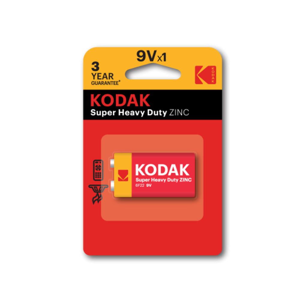 Батарейки Kodak 6F22-1BL SUPER HEAVY DUTY Zinc [K9VHZ-1B] | Батарейки Солевые