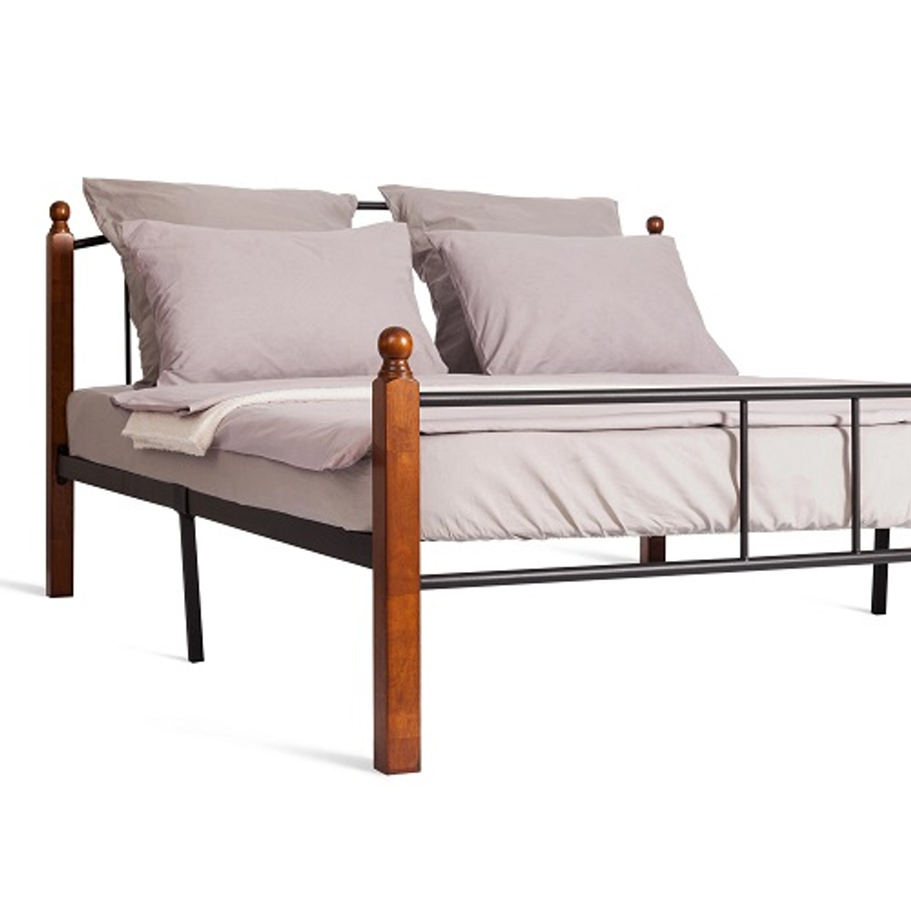 Кровать AT-915 дерево гевея/металл, 160х200см, красный дуб/черный