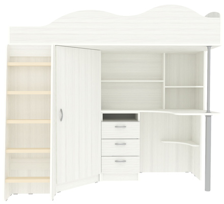 Кровать-чердак КарИВи Пионер с деревянной лестницей Белое Дерево Белое Дерево