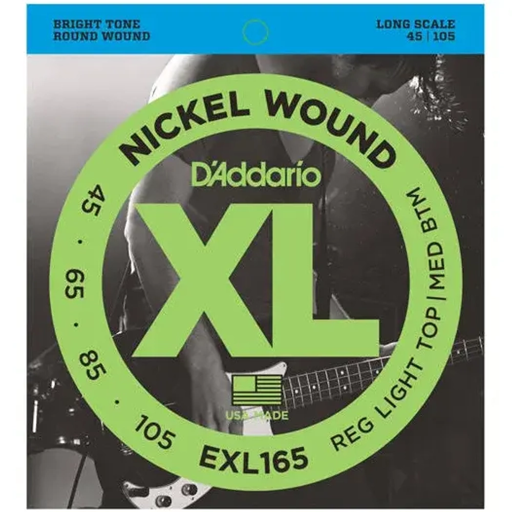 D`ADDARIO EXL165 NICKEL WOUND Струны для бас-гитары. Сердечник: сталь, оплетка: сталь никелированная. Калибры струн: .045, .065, .085, .105.