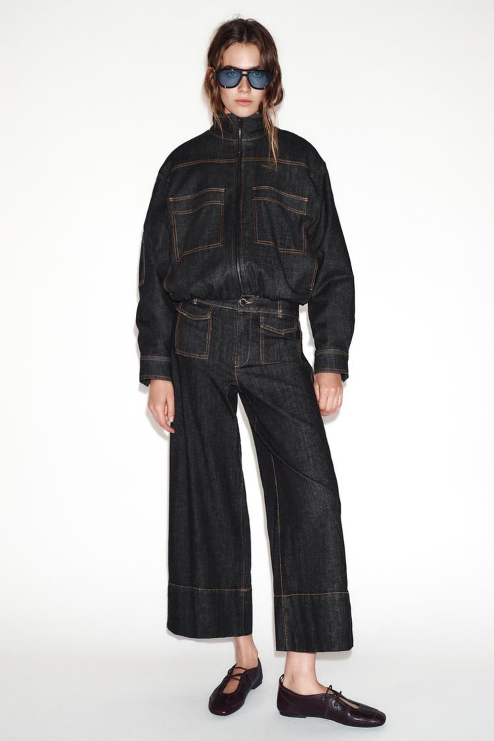 ZARA УТЕПЛЕННЫЙ БОМБЕР С ВОРОТНИКОМ-СТОЙКОЙ, ЧЕРНЫЙ