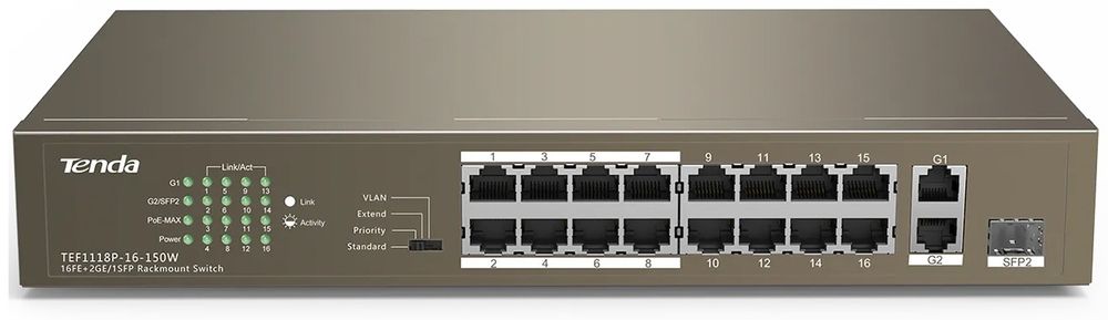 Коммутатор Tenda TEF1118P-16-150W