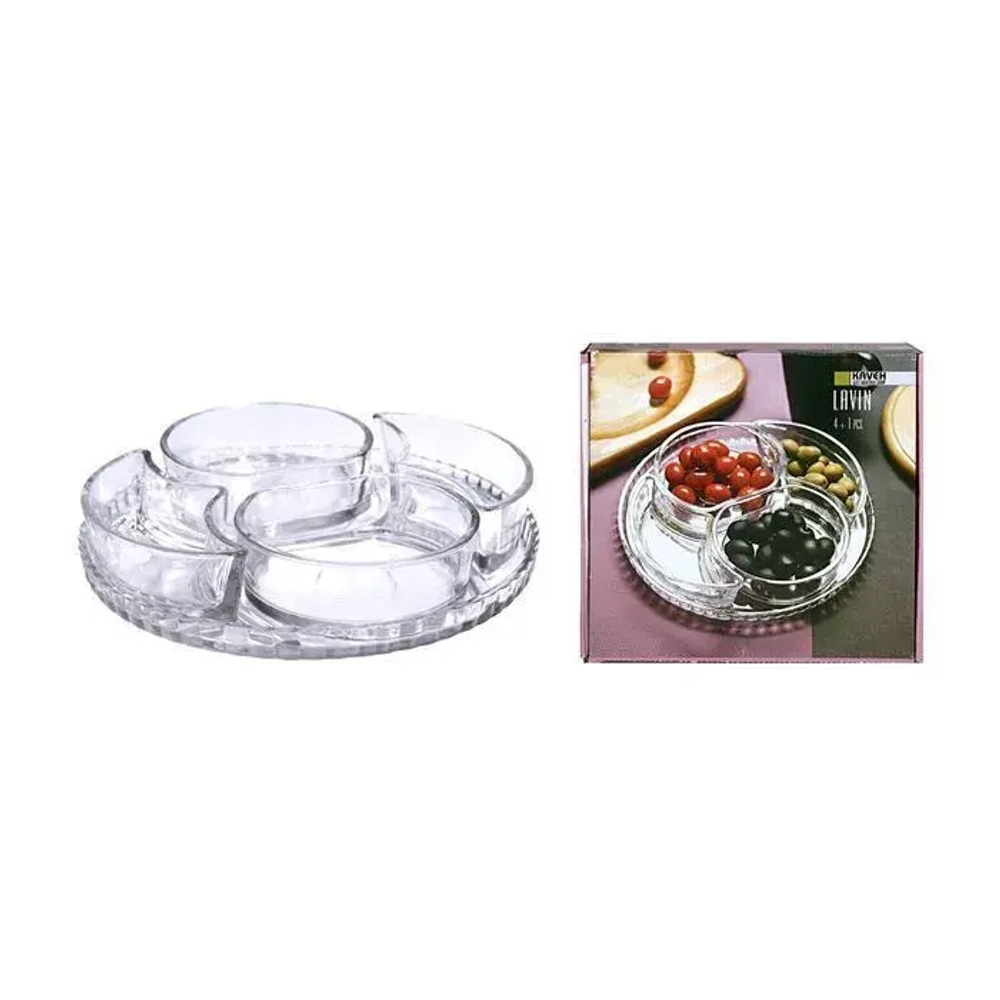 Менажница LAVIN 4-х секционная 24 см с блюдом , в подарочной упаковке