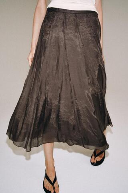 ZARA КОМБИНИРОВАННАЯ СТРУЯЩАЯСЯ ЮБКА — ZW COLLECTION, КОРИЧНЕВЫЙ