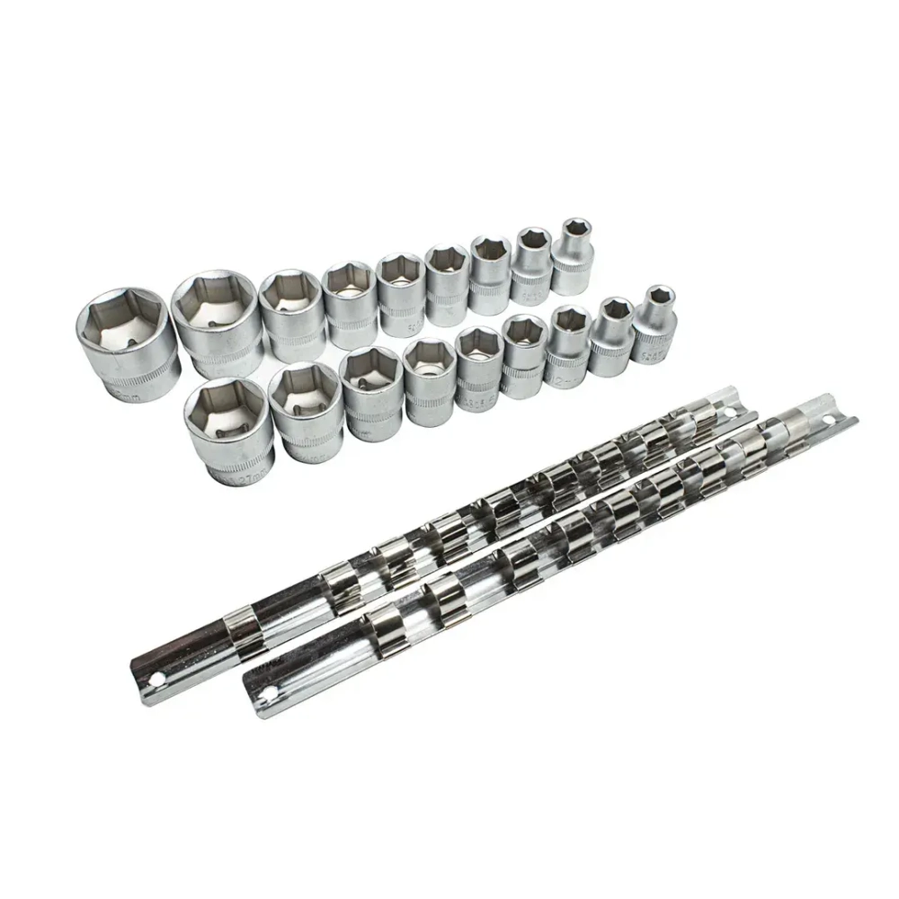 Набор головок 18пр. 1/2''6-гр. (8-19,21,22,24,27,30,32мм),на металлической планке KINGTUL profi KT-3029