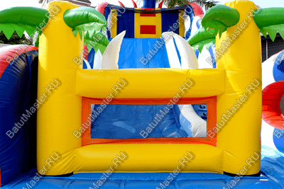 Коммерческий надувной батут-горка "Дракон" 10*5*8 м,без шипов сине-белый