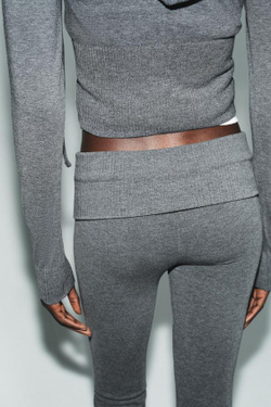 ZARA БЕСШОВНЫЕ БРЮКИ FLARE, СЕРЫЙ МЕЛАНЖ