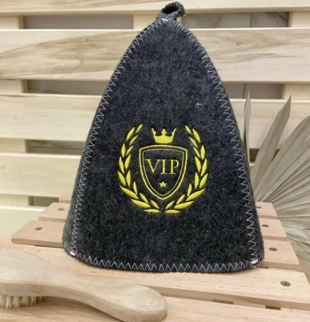 Шапка банная классическая с вышивкой «VIP», цвет серый, (без упаковки)