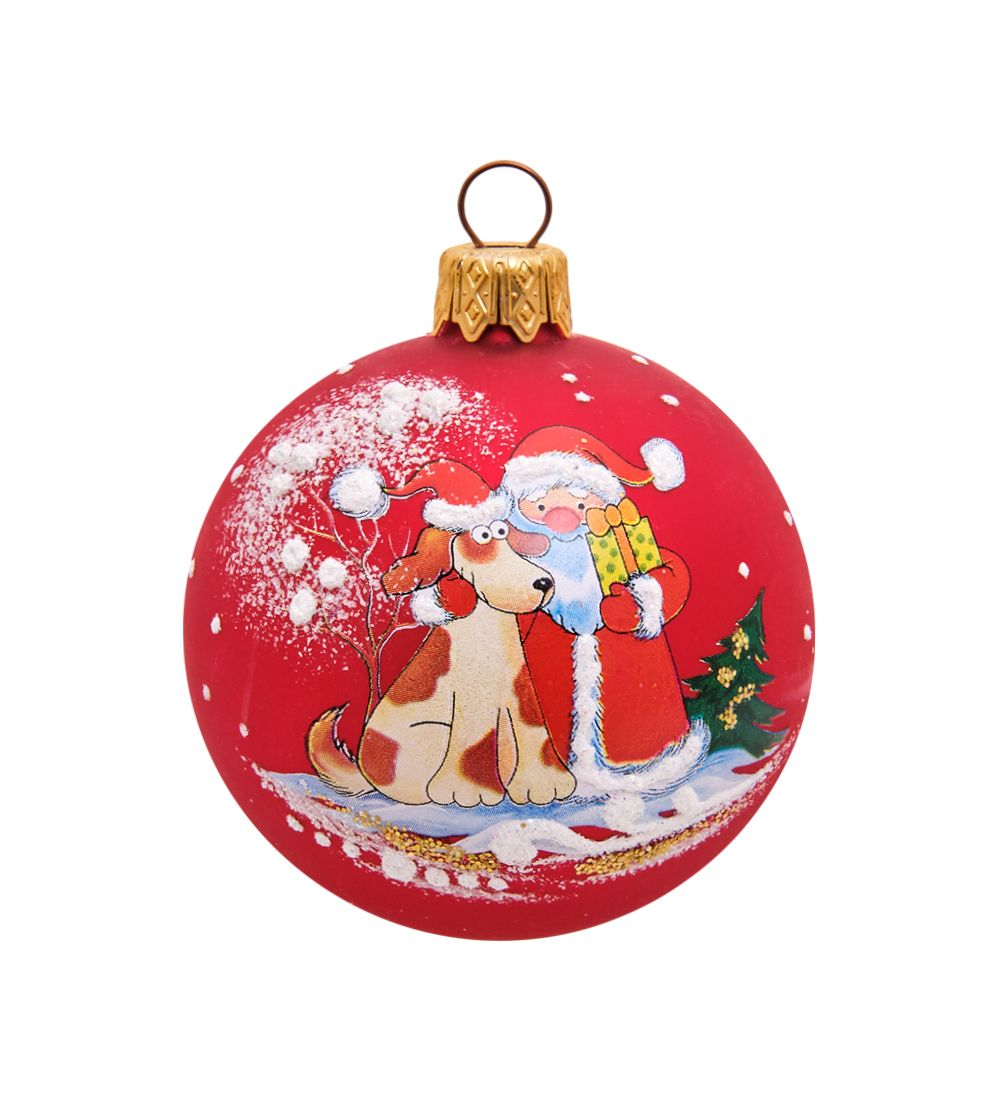 НФШ-1526/4 Ел.украшение Шар «Дед Мороз с собачкой» 65 мм