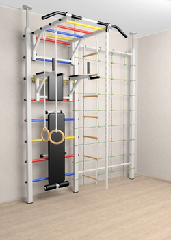 Шведская стенка Sv Sport враспор (Турник рукоход/Брусья/Скамья/Канат/Kольца/Лестница/Канатный лаз/Сетка)