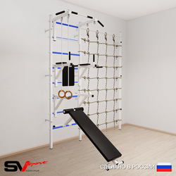 Шведская стенка Sv Sport усиленная 6910 (Турник стандарт/Брусья/Стойка/Скамья/Кольца/Канатный лаз)