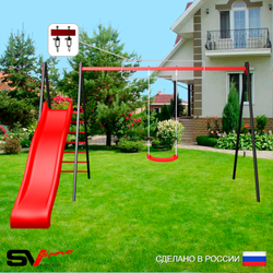 Уличные качели Sv Sport с горкой УК181В1 (3.7м/"Лодочка"/Подвесы на втулке 1к)