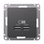 ATLASDESIGN USB РОЗЕТКА A+A, 5В/2,1А, 2х5В/1,05А, механизм, БАЗАЛЬТ