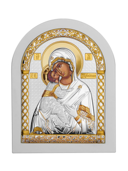Владимирская БМ, икона арочная, белое дерево 105х140