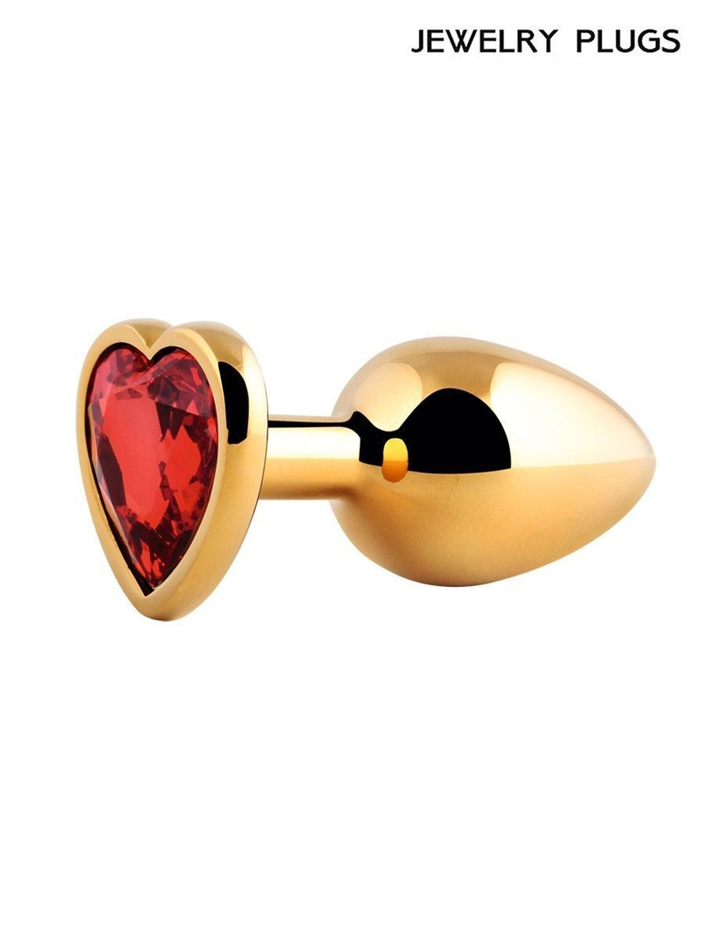 Золотистая анальная пробка с красным кристаллом - 9 см.