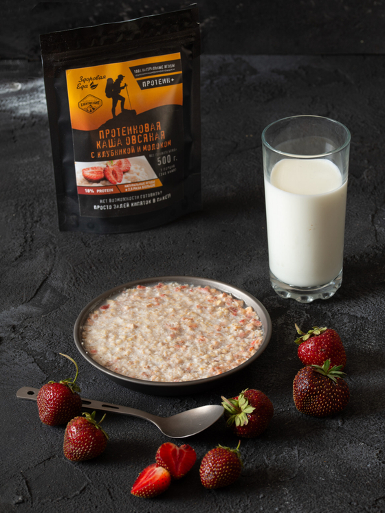ПРОТЕИНОВАЯ КАША ОВСЯНАЯ С КЛУБНИКОЙ И МОЛОКОМ 100 ГРАММ