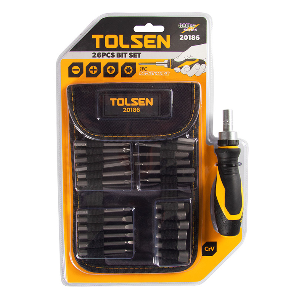 TOLSEN (TT20186) Набор вставок (бит) 1/4", PH, PZ, Hex, Torx, Slotted, 26 предметов