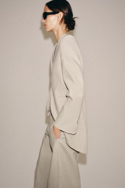 ZARA ДЛИННЫЙ БЛЕЙЗЕР В ПОЛОСКУ — ZW COLLECTION, ПЕСОЧНЫЙ МЕЛАНЖ
