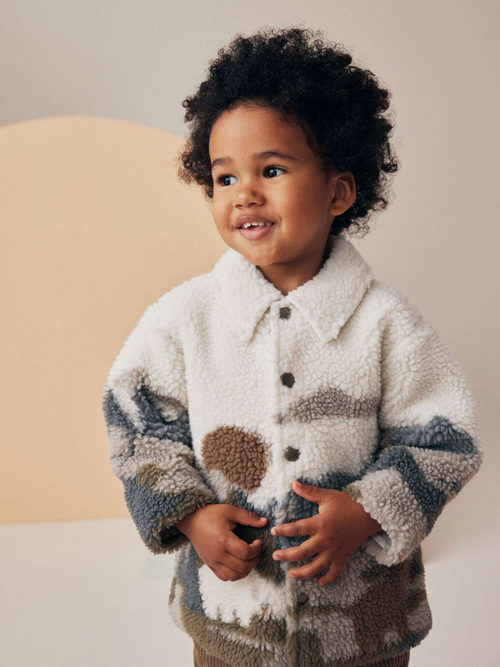 Рубашка из флиса для мальчика Next 562-372, Молочный, Коричневый