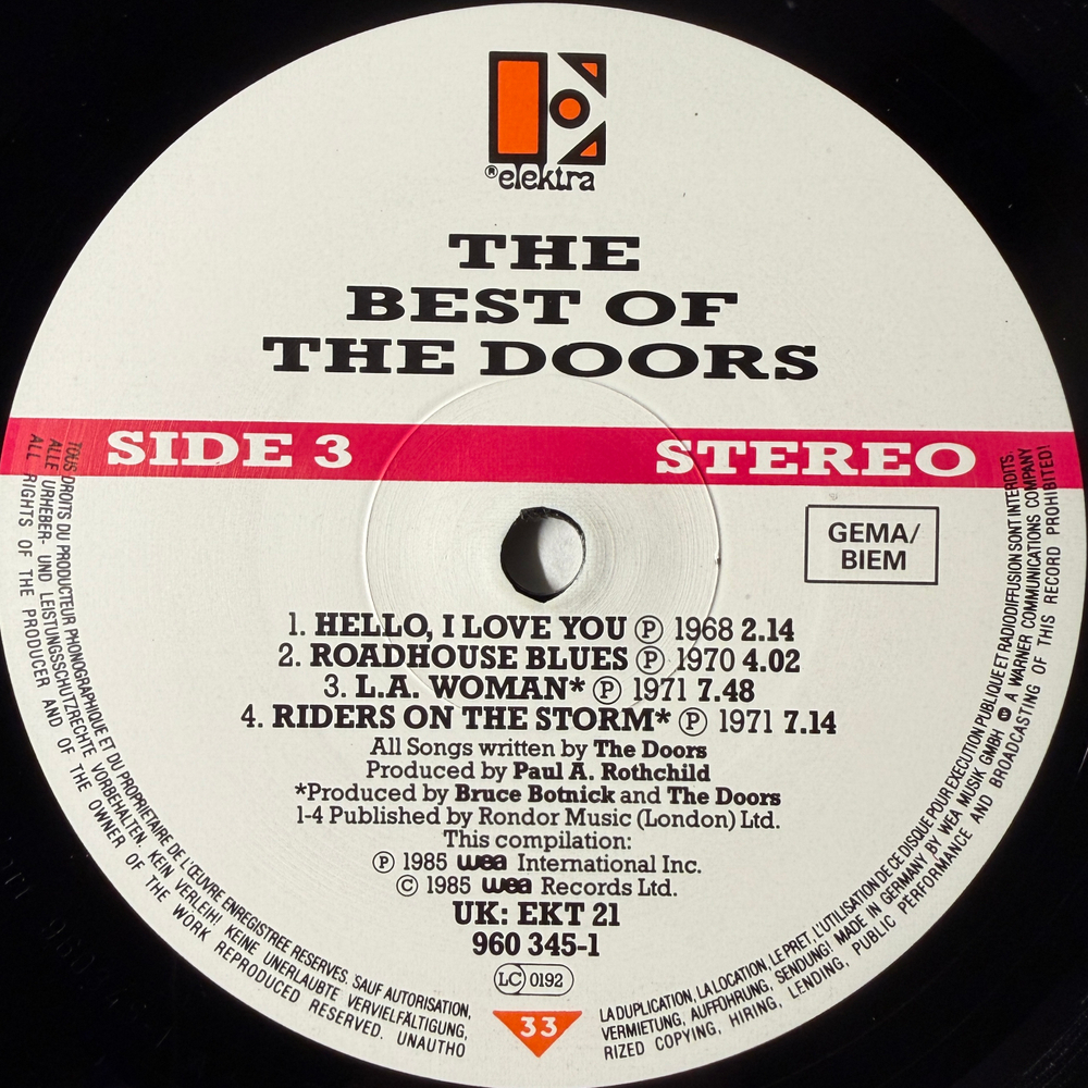 The Doors ‎– The Best Of The Doors 2LP (Германия 1985г.)