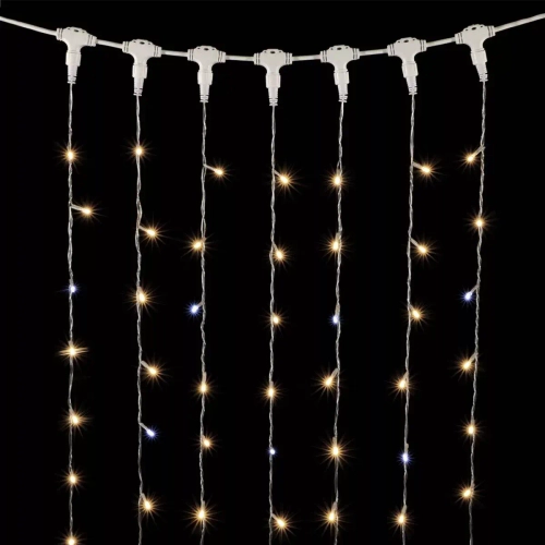 Гирлянда Занавес с Колпачком 2*2 м., Тепло-Белый с мерцанием белого диода 220В., 400 LED, Провод Прозрачный ПВХ, IP65, Laitcom (PCL402BLWCAP-10-2WW)