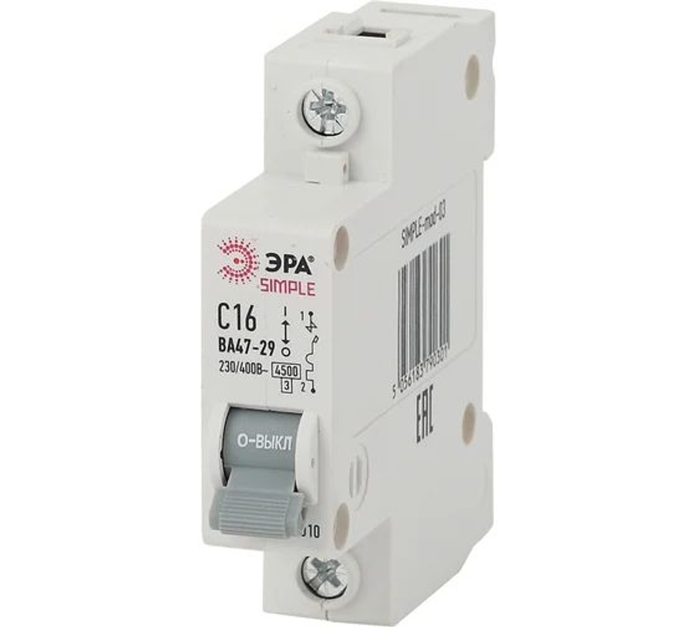 Выключатель автоматический модульный 1п C 16А 4.5кА ВА 47-29 SIMPLE-mod-03 ЭРА Б0039220