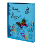 Блокнот в футляре 17,0 см * 22,5 см, гребень, Alingar, мел.картон, глиттер., апплик., замочек, 60 л., линия, "Бабочки", голубой