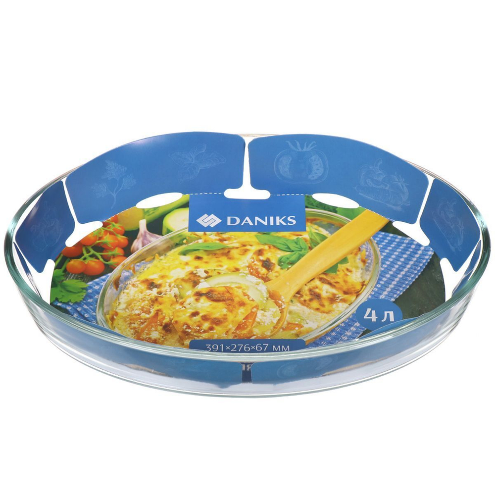 Форма для выпечки стекло, 27.6х39.1х6.7 см, 4 л, овал, Daniks, HSAP40LT