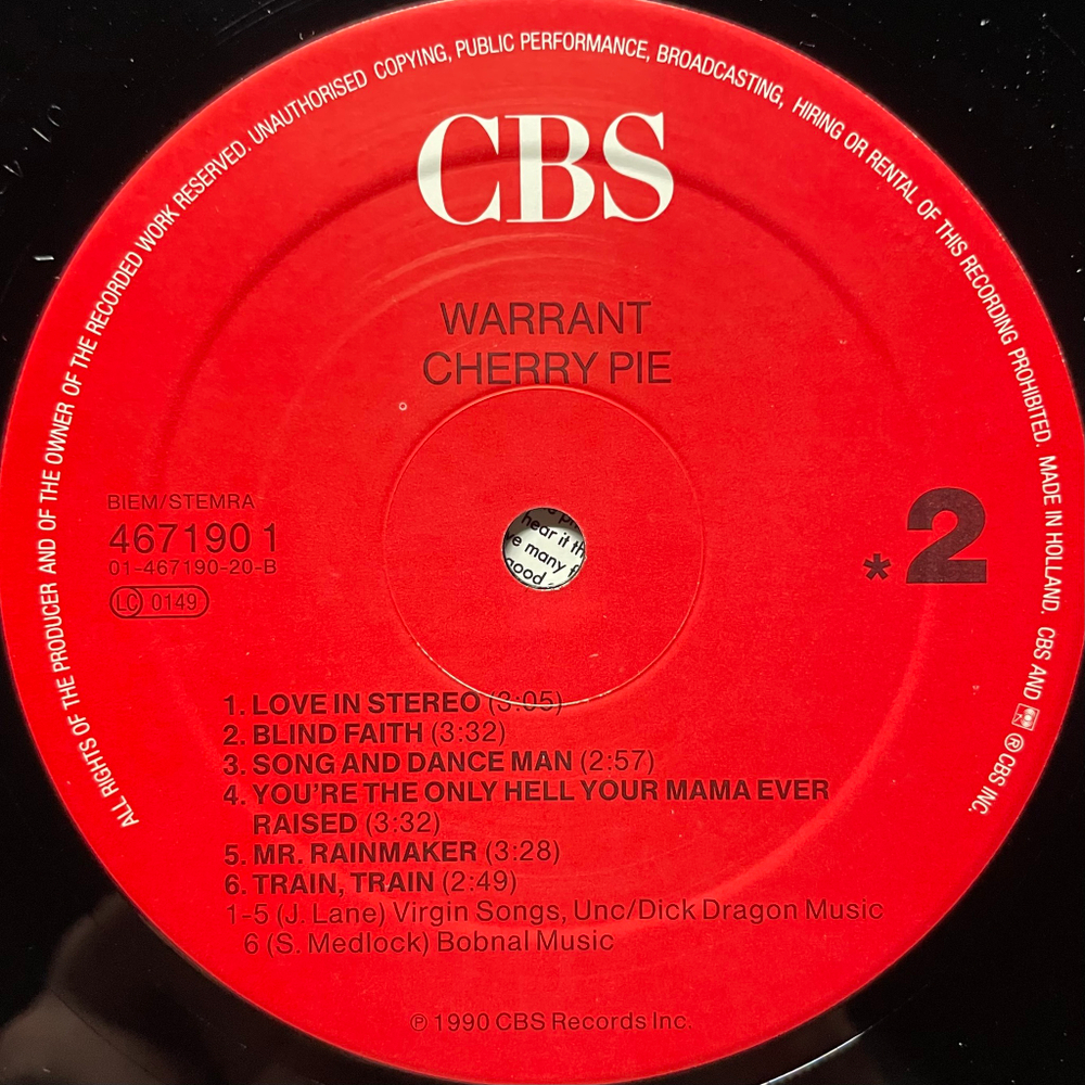 Warrant ‎– Cherry Pie (Голландия 1990г.)