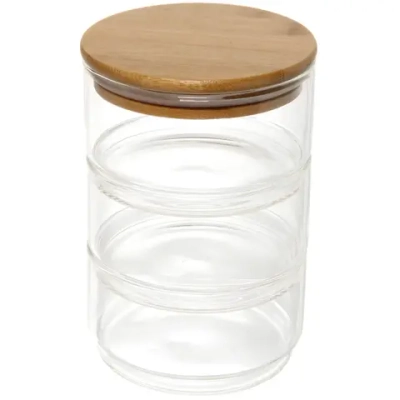 Банка для продуктов стеклянная «Хай-Тек» в наборе 3*400мл с бамбуковой крышкой 11*6см