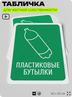 Табличка для сортировки отходов "Пластиковые бутылки", для контейнеров, пунктов раздельного сбора, организаций и дворовых территорий, информационная, 40х30 см, Silver Plane x Айдентика Технолоджи