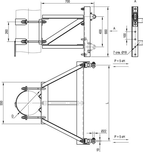 Фиксаторный кронштейн для двух фиксаторов на железобетонной стойке