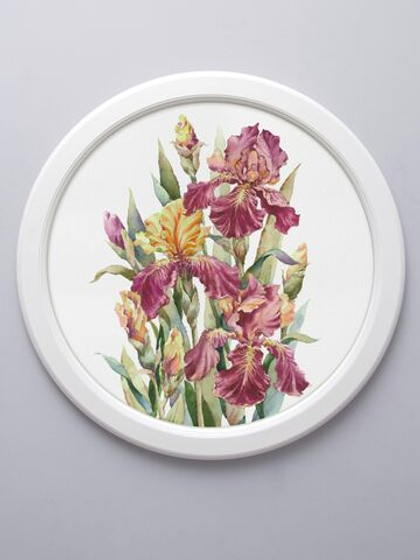 Картина на стену для интерьера на холсте в круглой раме "Винтажный букет" 47 см