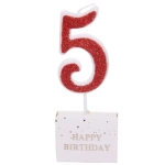 Свеча для торта Цифра Иллюзия «5» 9.5 см, красный