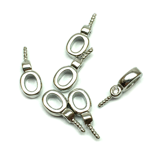 Бейл с фианитом и штифтом 10х2 мм, родий