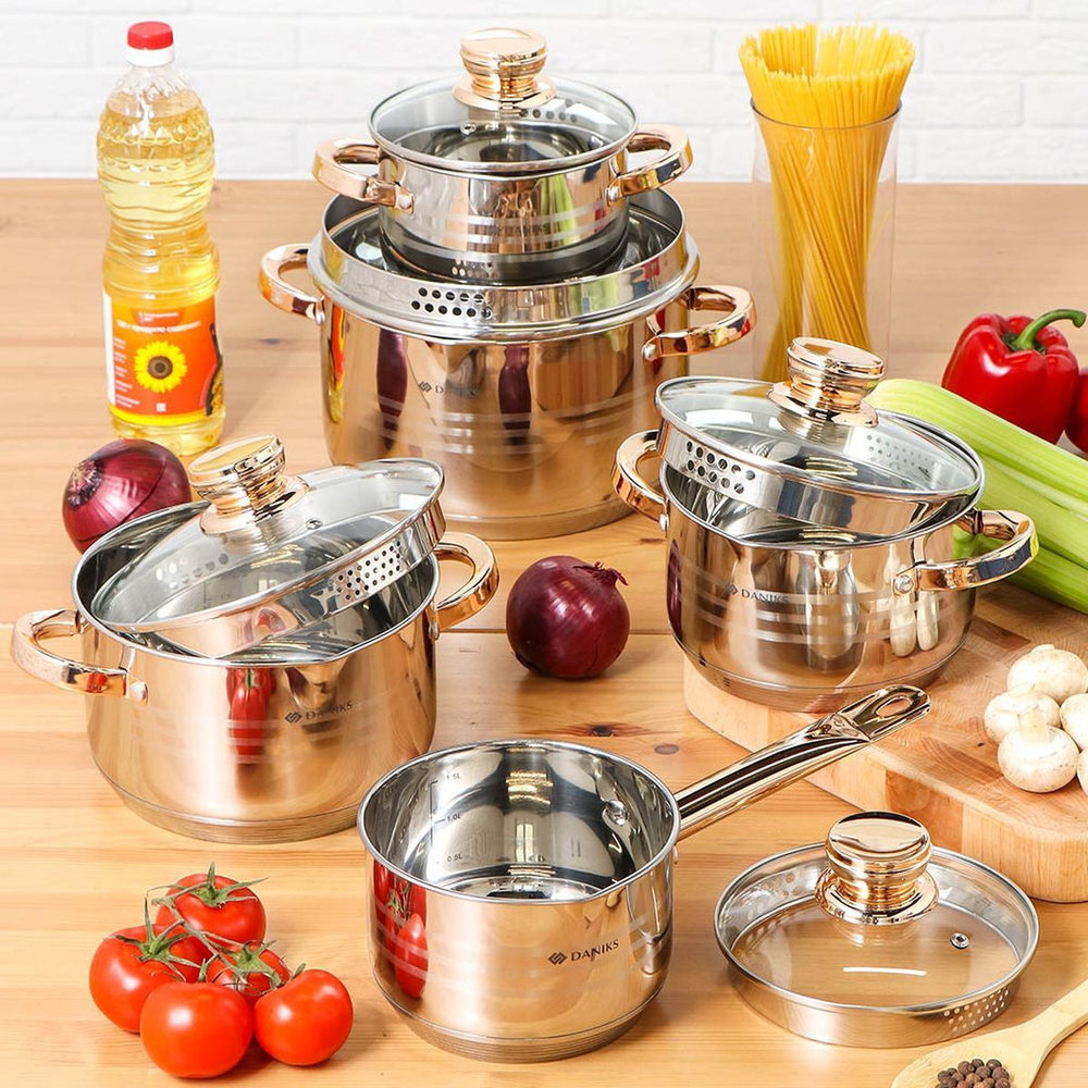 Кастрюля нерж, 6.5 л, с крыш, Daniks, Вена, SD-Т87-24, индукц