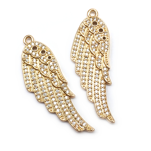 Подвеска с фианитами "Крыло" 38х12 мм, позолота