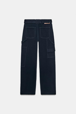 ZARA БРЮКИ КАРГО С ПОЯСОМ, МОРСКОЙ СИНИЙ