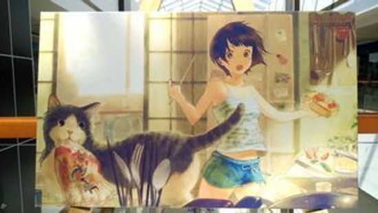 Картина на холсте Она и ее кот 65х40 см