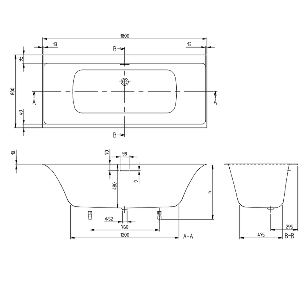 Квариловая ванна Villeroy&Boch Subway 3.0 180x80 UBQ180SBW2DV-01 без гидромассажа