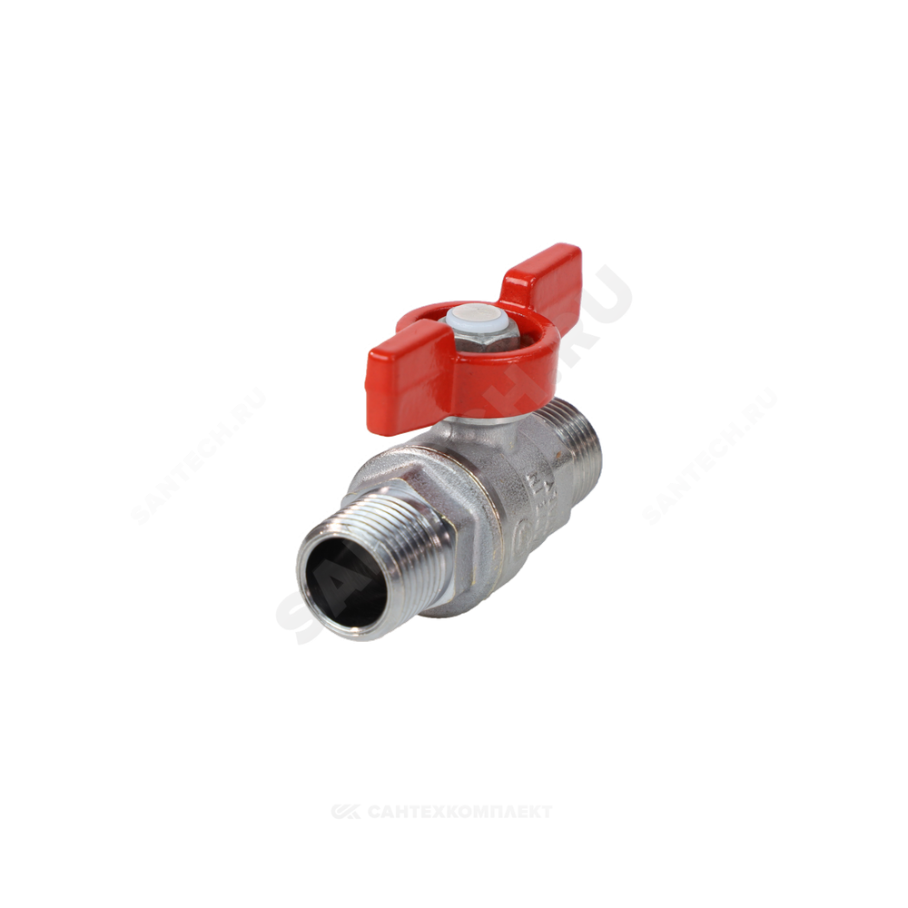 Кран шаровой латунь хром R253D Ду 32 Ру42 НР бабочка красная Giacomini R253X006
