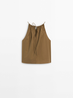 Massimo Dutti Топ из 100% хлопка с горловиной халтер, табачный
